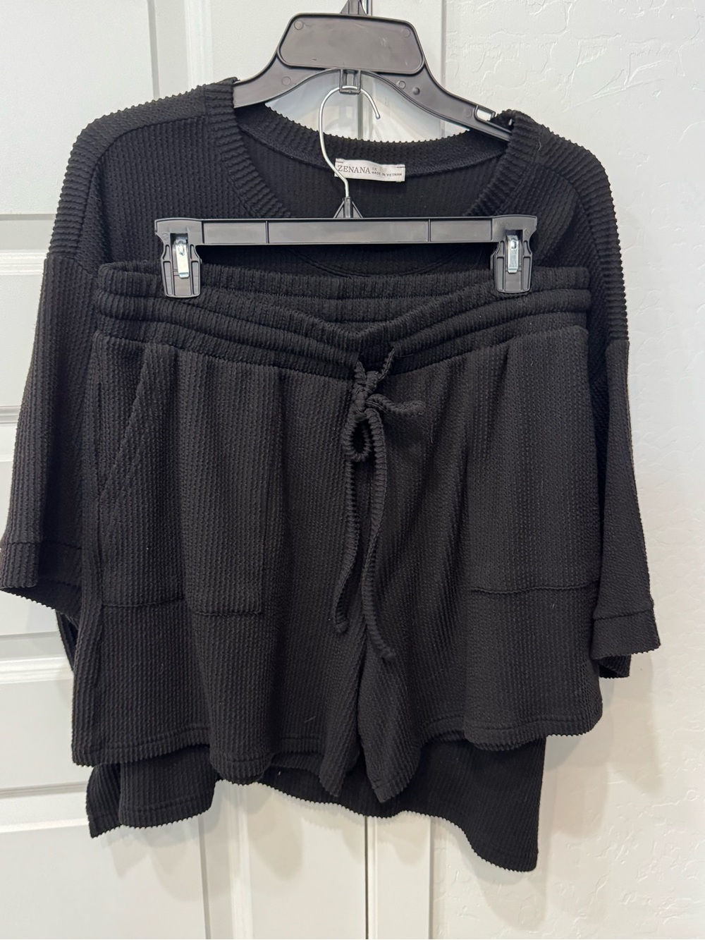 Zenana Outfitters Black Waffle Knit Lounge Shorts